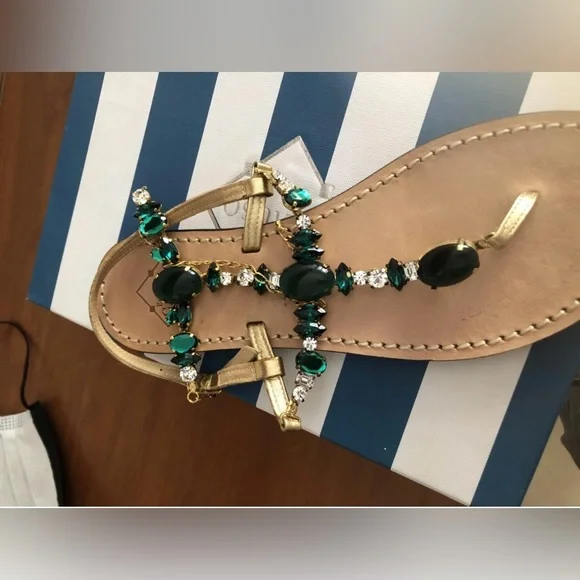Emanuela Caruso Capri stunning green jewel sandals size 39 fit 8.5 US - Picture 4 of 13